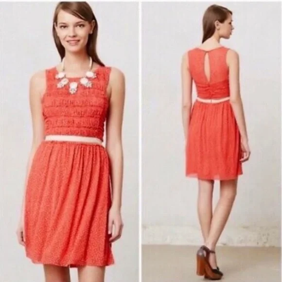 Anthropologie Postmark Orange Polka Dot Dress - Picture 1 of 7